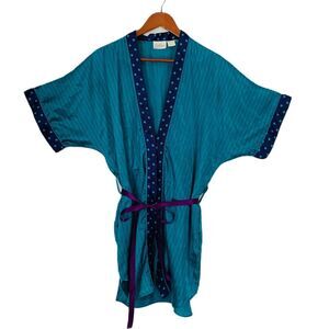 Kathryn Robe Women S Turquoise Purple Stipe Polka Dot Kimono Loungewear Fairy
